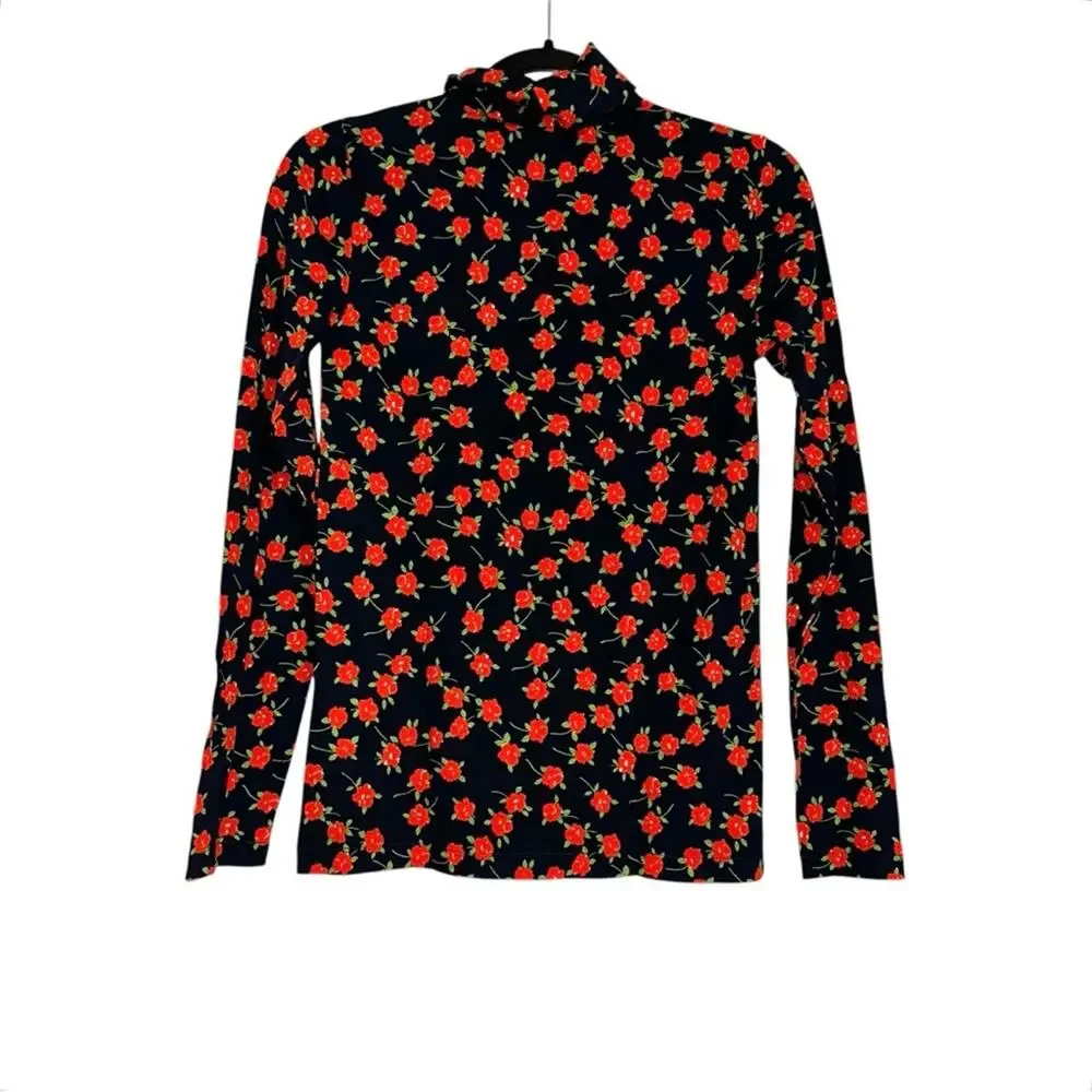 NWOT J. Crew Tissue Navy and Orange Floral Long Sleeve Turtleneck SMALL